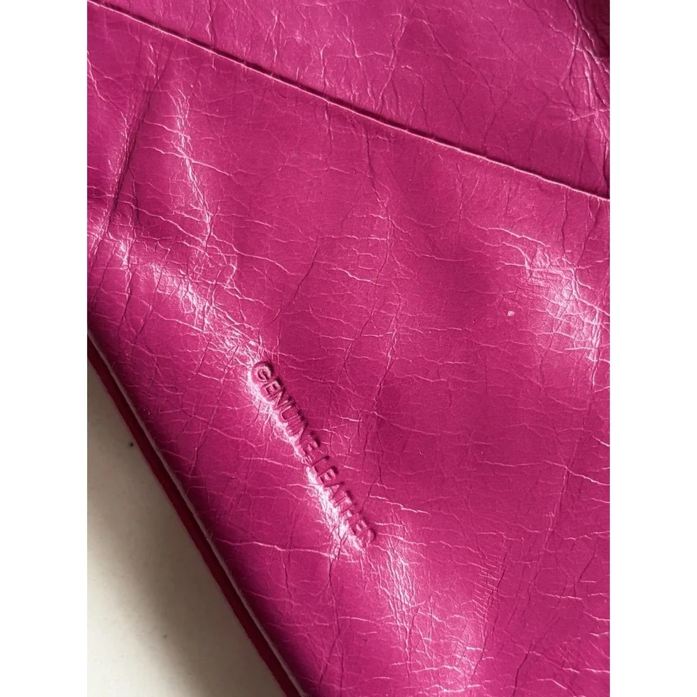 Hot Pink Leather Wristlet Clutch Tassel  Zipper Pocket Card Slots